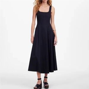 Madewell Black Seamed Square Neck Midi Dress 4 NWT